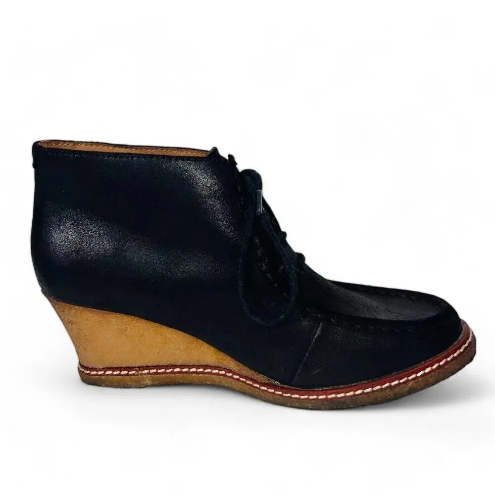 Johnston & Murphy Moc Toe Crepe Sole Wedge Boots 78-50801 Black‎ Leather Women's